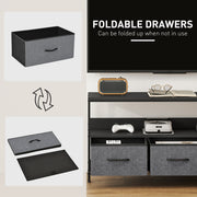 Black TV Stand Cabinet with 3 Foldable Fabric Storage Drawers for Living Room or Bedroom