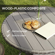 Grey 90cm Four Seater Round Rattan Dining Table With Wood Effect Finish by Outsunny