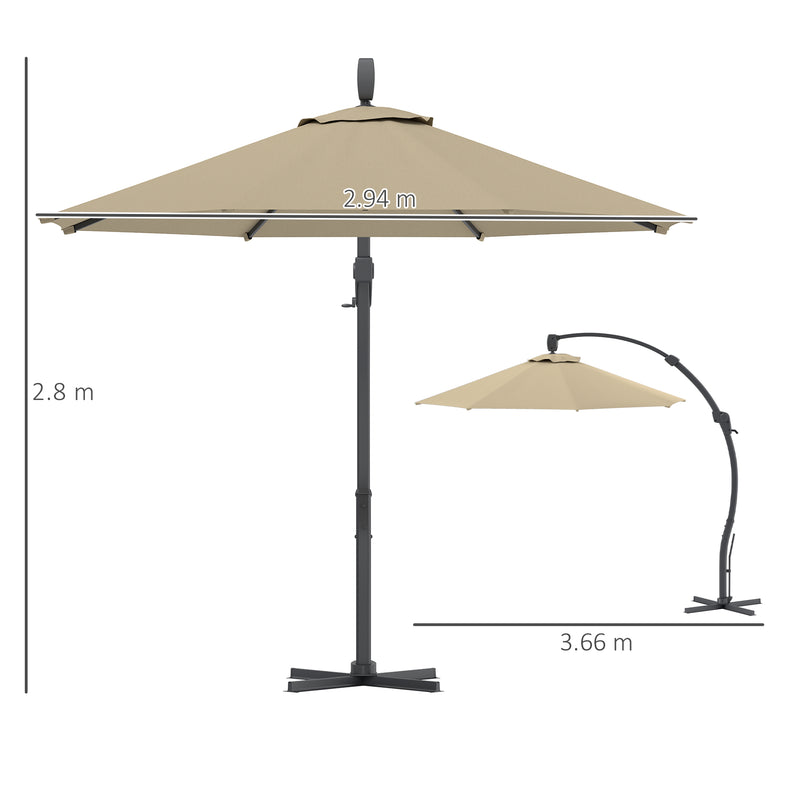 Premium Khaki 3m Cantilever Garden Parasol With 360° Rotation and Crank Handle by Outsunny