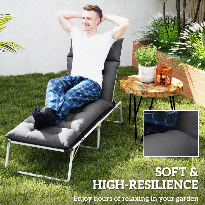 Dark Grey Sun Lounger Cushion 190x56x10cm UV Resistant Thick Sunbed Pad With Ties by Outsunny