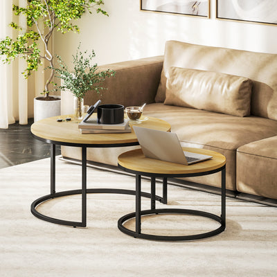 Set of Two Nesting Side Tables with Wood Effect Finish Ideal for Living Room, Natural