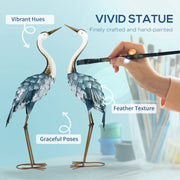 Crane Garden Ornaments Steel Statue Set 2 Piece Outdoor Decor for Patio Pond by Outsunny