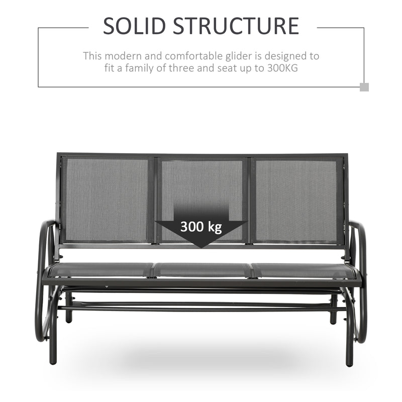 Grey 3 Seater Garden Glider Rocking Chair Metal Patio Bench for Outdoor Relaxation by Outsunny