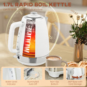 Stainless Steel Kettle and 4 Slice Toaster Set with Rapid Boil and Browning Control, White and Silver