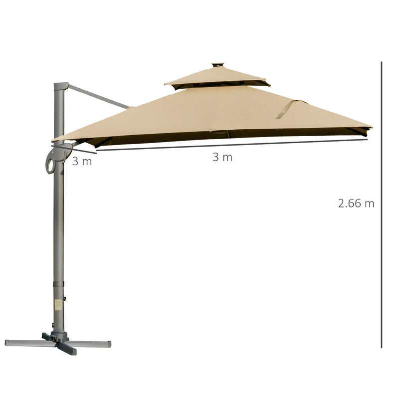 Khaki 3 x 3m Aluminium Square Sun Canopy with Adjustable Tilt Poles by Outsunny