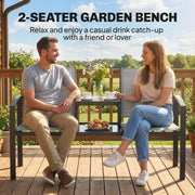 2 Seater Garden Bench With Built in Table and Breathable Mesh Seats Grey Black Outsunny