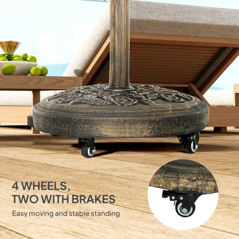 Heavy Parasol Base with Wheels 32-48mm 21kg for Easy Movement and Stable Garden Umbrella Support, Bronze Tone