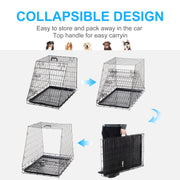 Collapsible Dog Travel Cage with Removable Tray and Trapeze Design Perfect For Hatchback Cars 93 x 58 x 65cm by PawHut