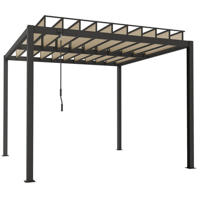 3x3m Aluminium Louvered Pergola with Polycarbonate Panels for Year-Round Garden Shade, Dark Grey Outsunny