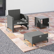 Five Piece Grey Rattan Garden Sofa Set with Coffee Table and Ottomans by Outsunny