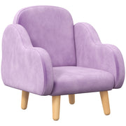 Kids Velvet Armchair with Wooden Frame and Cloud Design for Toddlers Ages 1 to 3, Purple