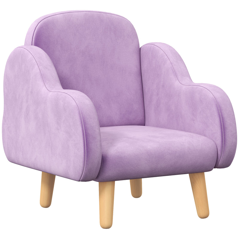 Kids Velvet Armchair with Wooden Frame and Cloud Design for Toddlers Ages 1 to 3, Purple