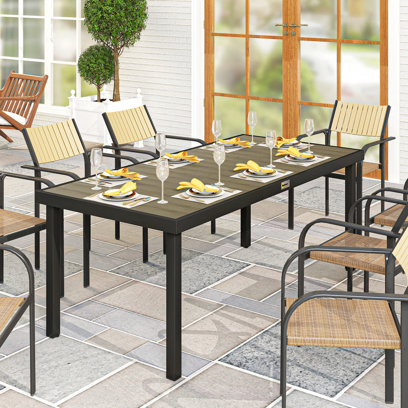 8 Seater Aluminium Garden Dining Table With Faux Wood Top For Patio Or Outdoor Use Brown Outsunny