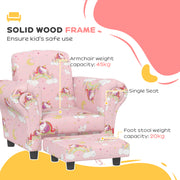 2 Piece Kids Sofa Set with Unicorn Design and Wooden Frame for Toddlers Aged 1 to 3, Pink