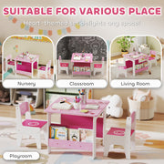 3 Piece Kids Table and Chair Set With Storage Shelves For Playroom Or Nursery Pink AOSOM