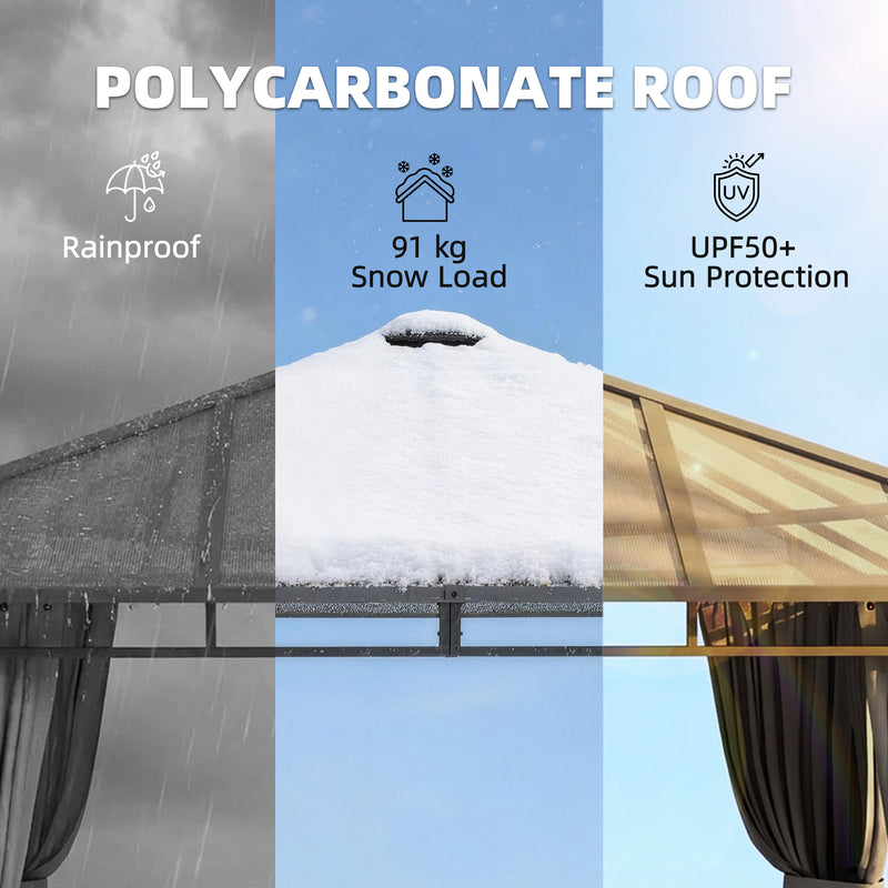 3x3m Garden Gazebo with Polycarbonate Hardtop Roof for Year Round Shelter and Privacy, Dark Grey Outsunny