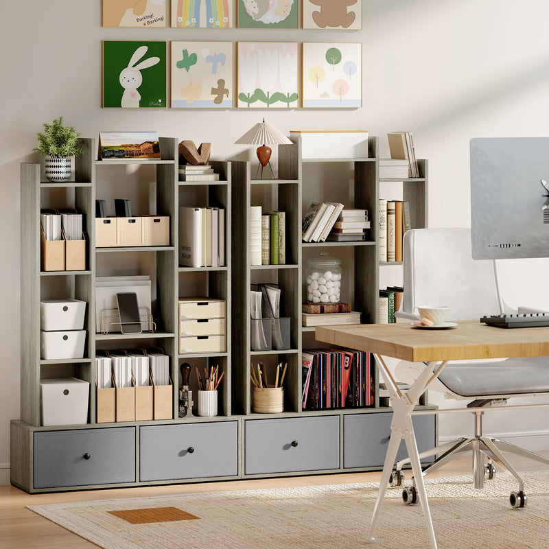 12 Shelf Storage Unit With Drawers For Home Office Or Bedroom Organisation Graphite AOSOM