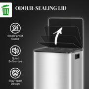 Kitchen Pedal Bin with Dual 20L Compartments for Easy Rubbish and Recycling Silver Tone AOSOM