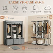 Light Grey Fabric Wardrobe With Shelves Drawers And Rails Ideal For Bedroom Storage