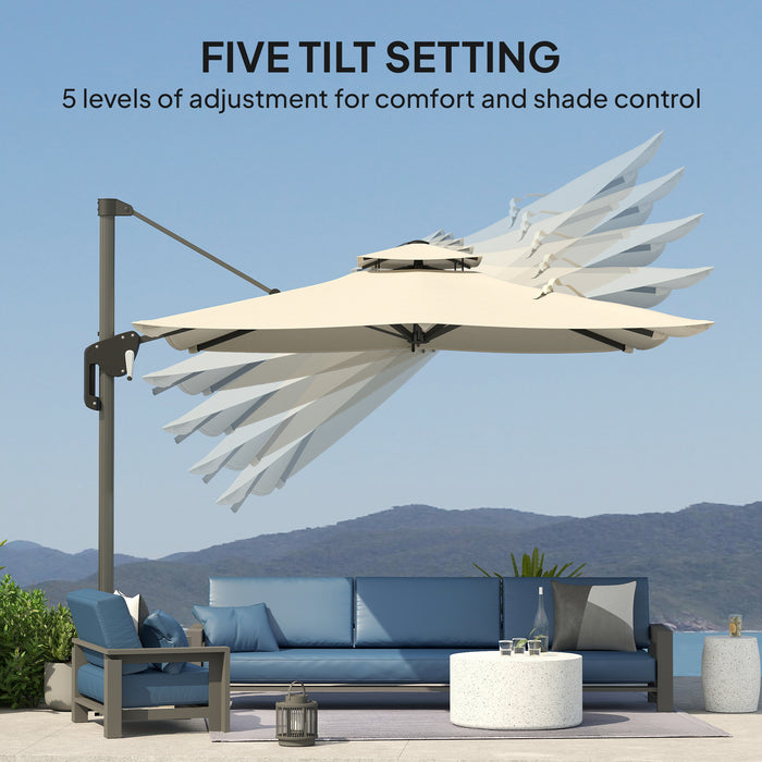 Grey Cantilever Parasol 3.7 x 2.7m With 360 Rotation Tilt UPF50 Sun Shade by Outsunny