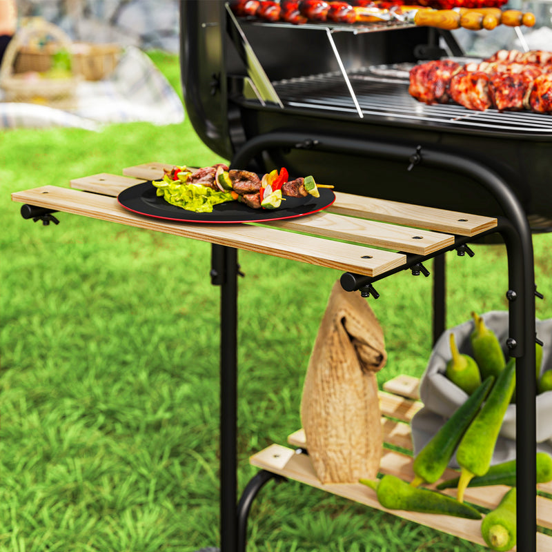 Portable Charcoal BBQ Grill with Large Cooking Area Shelves Wheels Lockable Lid by Outsunny