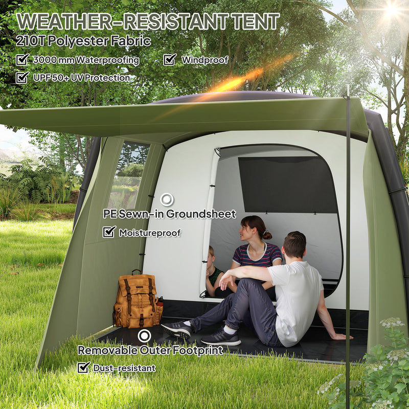 Inflatable 6 Person Family Tent with Fast Air Beam Setup and Separate Living Area Olive Green