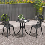 Black Three Piece Aluminium Floral Bistro Set for Garden or Patio by Outsunny