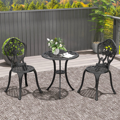 Black Three Piece Aluminium Floral Bistro Set for Garden or Patio by Outsunny