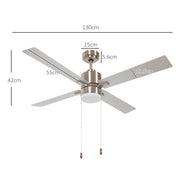 Ceiling Fan with LED Light and Reversible Blades Ideal for Low Ceilings Silver Natural AOSOM