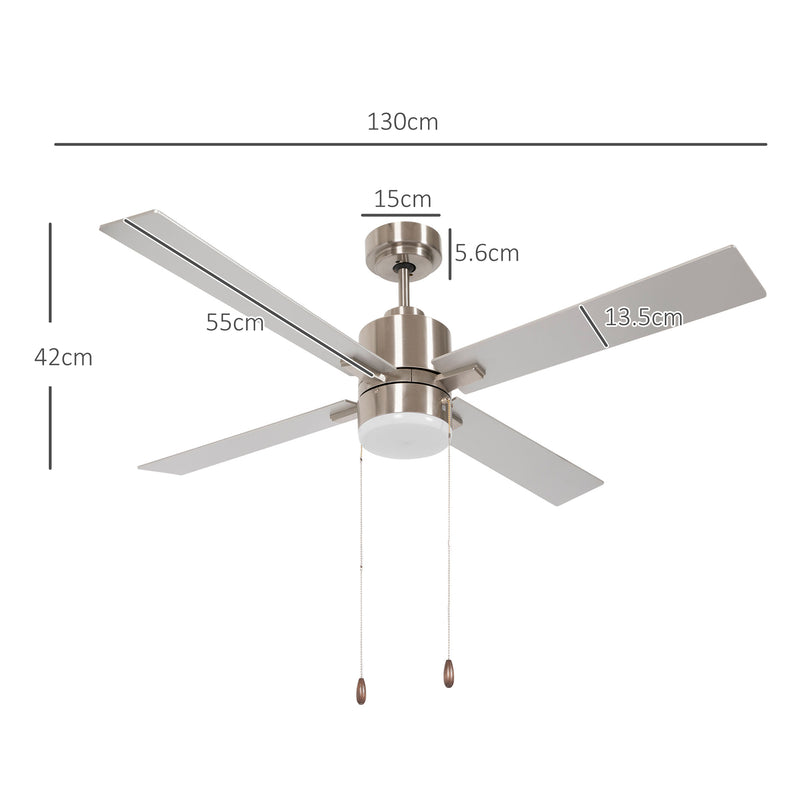 Ceiling Fan with LED Light and Reversible Blades Ideal for Low Ceilings Silver Natural AOSOM