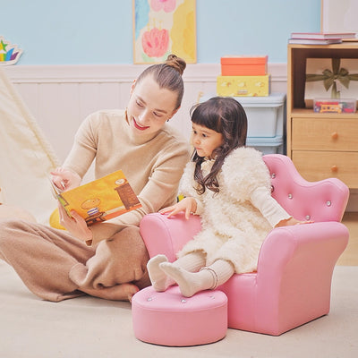 Kids PU Leather Armchair with Footstool Ideal for Reading or Relaxing, Pink