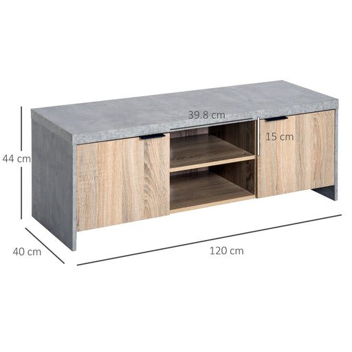 Grey TV Stand For TVs Up To 55 Inch With Storage Cupboards And Open Shelves