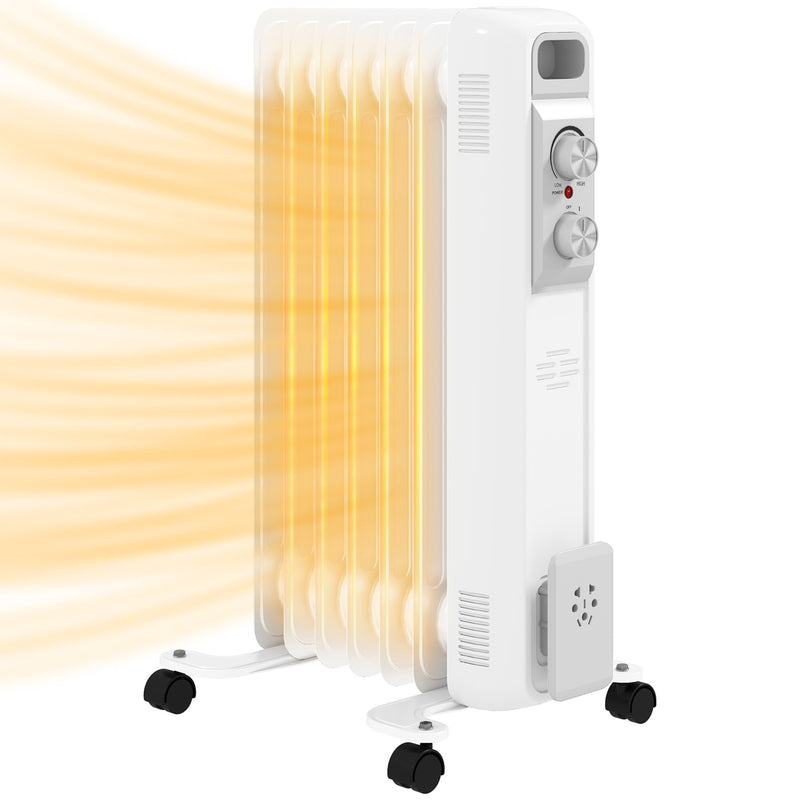 1.5kW Seven Fin Oil Filled Radiator Portable Electric Heater, White by HOMCOM