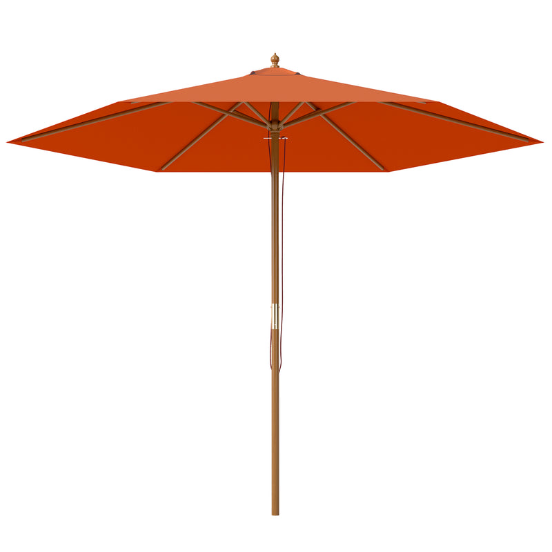 2.5m Wooden Garden Parasol Orange Sun Shade Outdoor Patio Umbrella by Outsunny