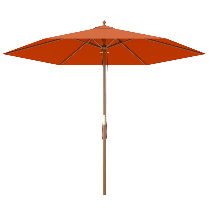 2.5m Wooden Garden Parasol Orange Sun Shade Outdoor Patio Umbrella by Outsunny