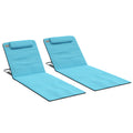 Set of 2 Blue Reclining Beach Chairs with Metal Frames for Garden Camping or Travel