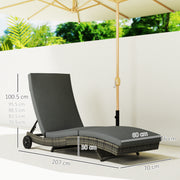 Dark Grey Rattan Sun Lounger With Adjustable Backrest and Wheels by Outsunny