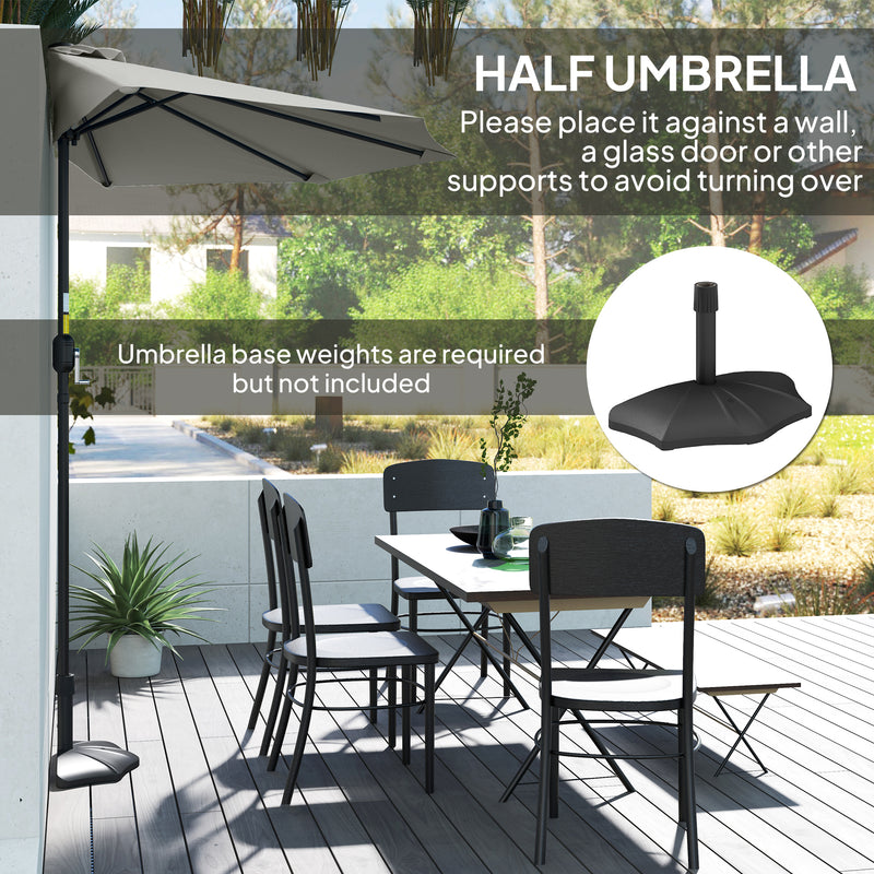 Light Grey Half Round Parasol Umbrella for Small Gardens and Balconies by Outsunny