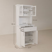 White 4 Door Freestanding Kitchen Cabinet with Drawer Glass Doors and Shelves