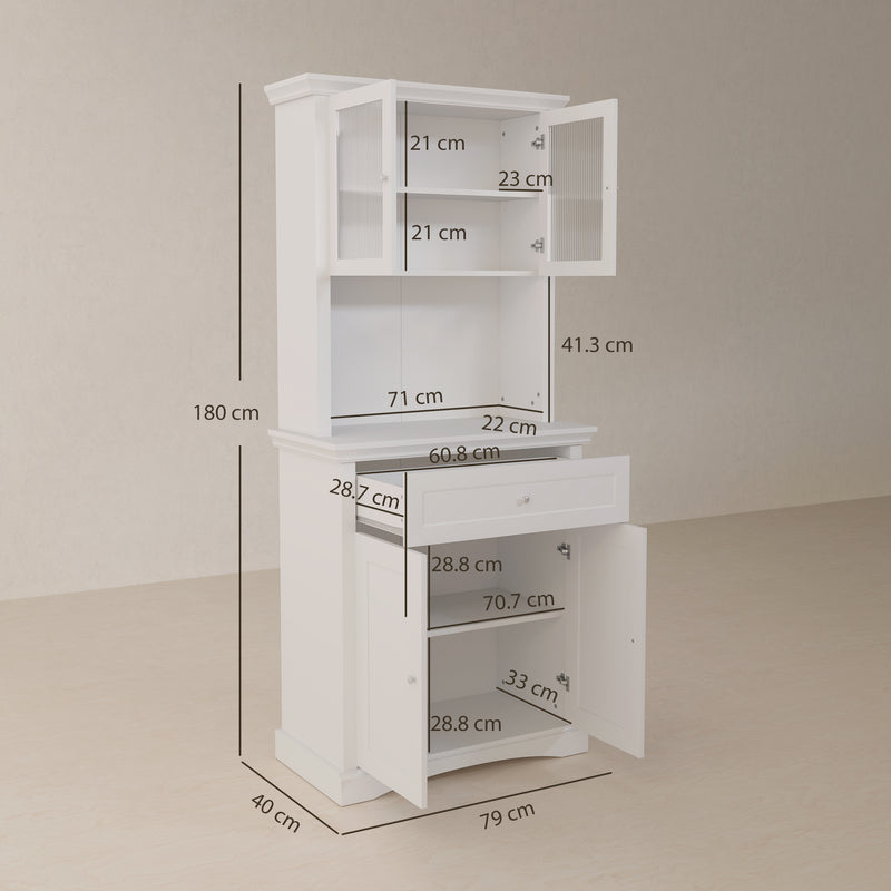 White 4 Door Freestanding Kitchen Cabinet with Drawer Glass Doors and Shelves