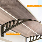 303cm Wide Curved Front Door Canopy Awning With Rain Shelter Ideal For Porch Windows And Entrances, Brown