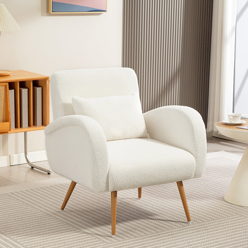 Accent Chair with Soft Teddy Fleece and Removable Lumbar Support for Living Room Cream White