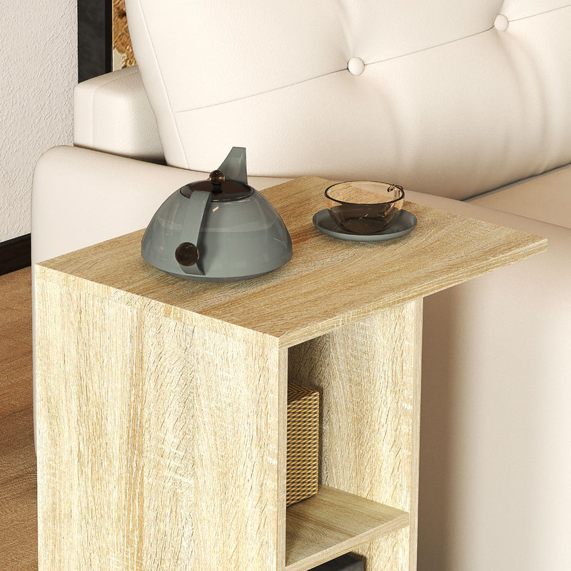 C-Shaped End Table with Storage Shelves and Wheels for Home or Office by HOMCOM