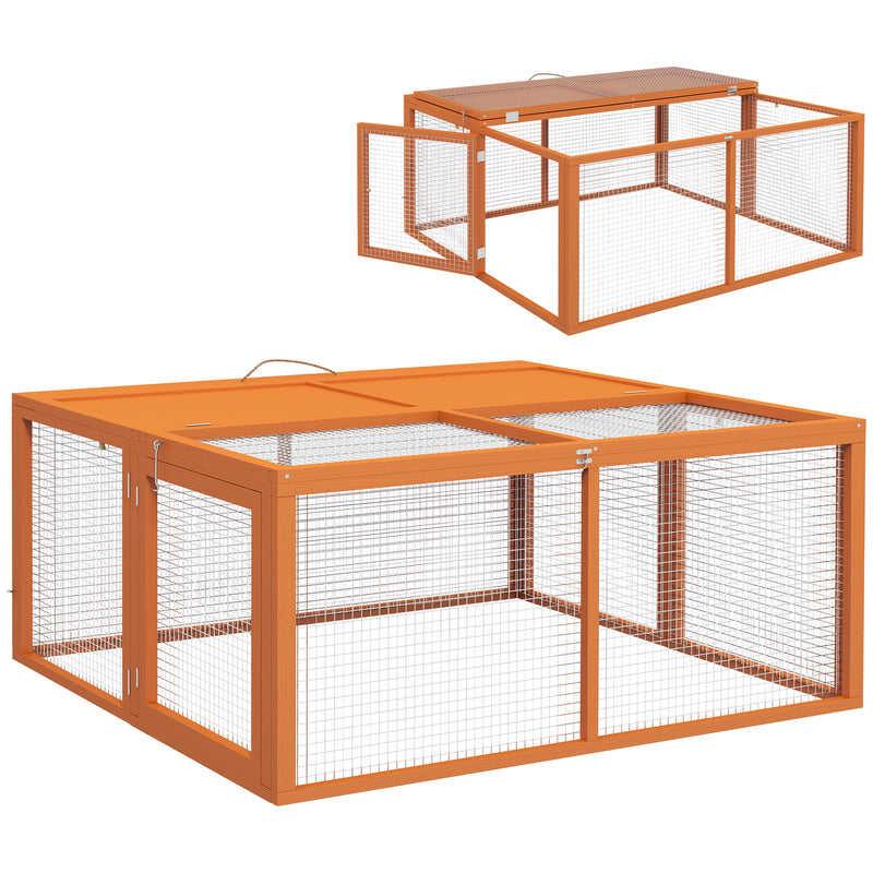 Foldable Wooden Rabbit Hutch for Indoor and Outdoor Use with Easy Access Orange AOSOM