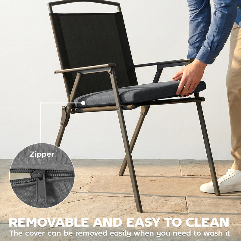 Garden Chair Cushions Set of 2 with Water Resistant Covers and Firm Foam Support Dark Grey Outsunny