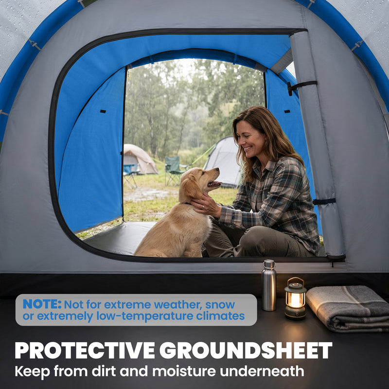 Outsunny 2 Room Tent with Vestibule, Weather-Resistant Camping Tent with Air Vents for Fishing Hiking, Sky Blue