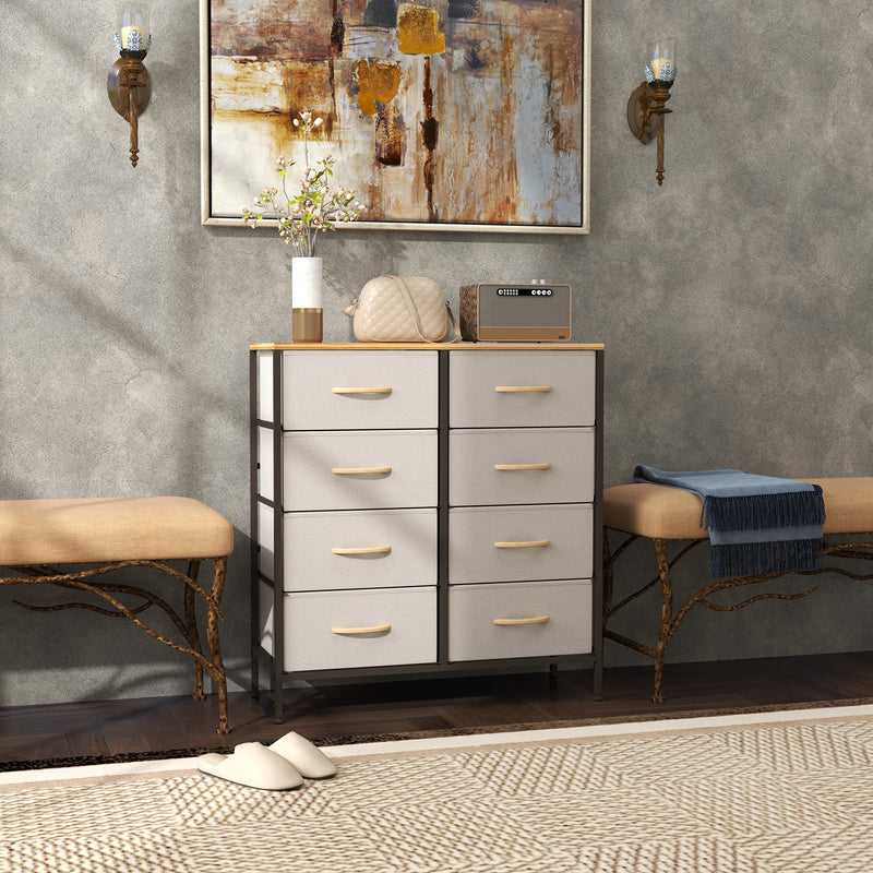 Cream White 8 Drawer Fabric Chest of Drawers with Wooden Top for Bedroom and Nursery by HOMCOM