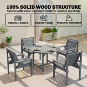 Wooden Garden Dining Set for 4 with Round Table and Umbrella Hole Grey Fir Wood Outsunny