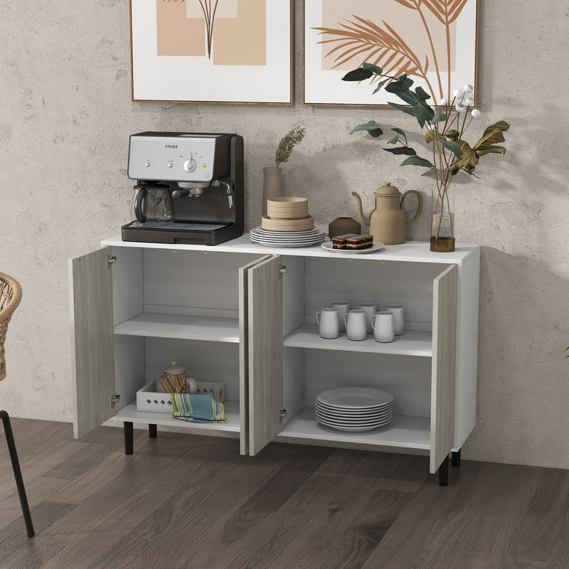 Kitchen Sideboard Storage Cabinet with Adjustable Shelves and 4 Doors Ideal for Dining White