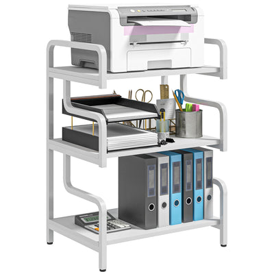 3 Tier Printer Stand with Storage Shelves for Home Office or Study Use, White